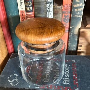 VINTAGE MCM Dolphin Glass Teak Wood Jar